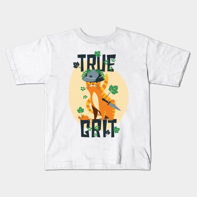 True Grit Cat Kids T-Shirt by eufritz